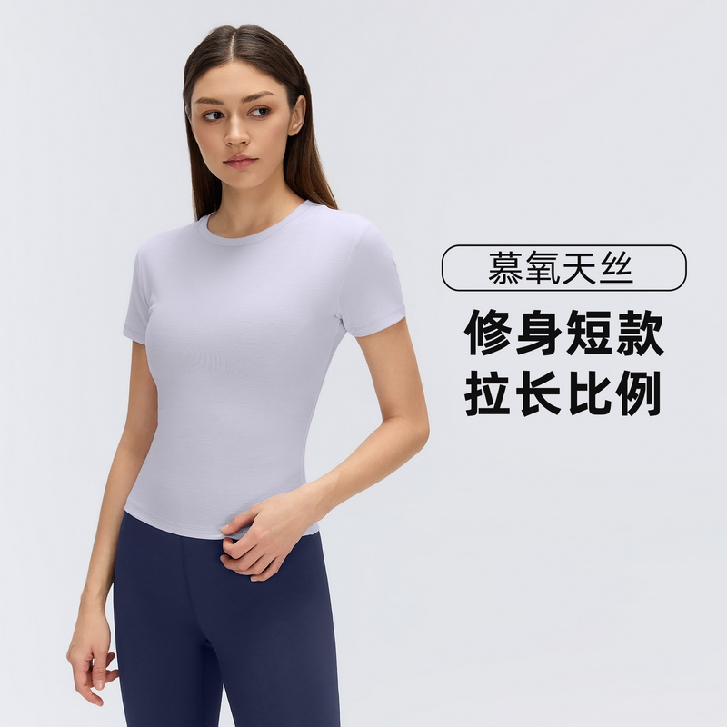 夏季T恤女速干透气瑜伽服短袖圆领休闲跑步运动健身上衣女