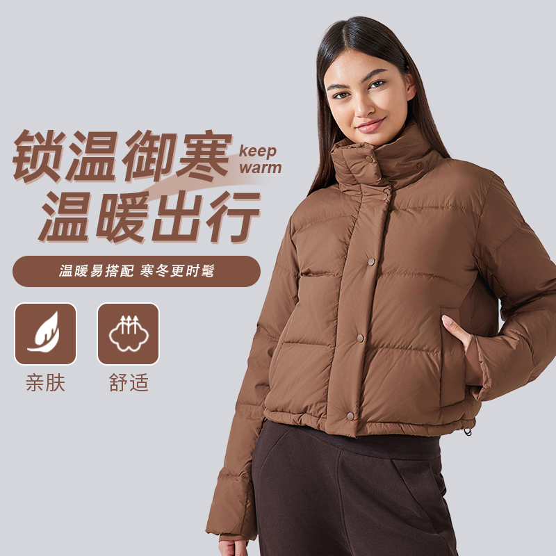 冬季加厚保暖外套女休闲百搭双门襟防风连帽立领羽绒服