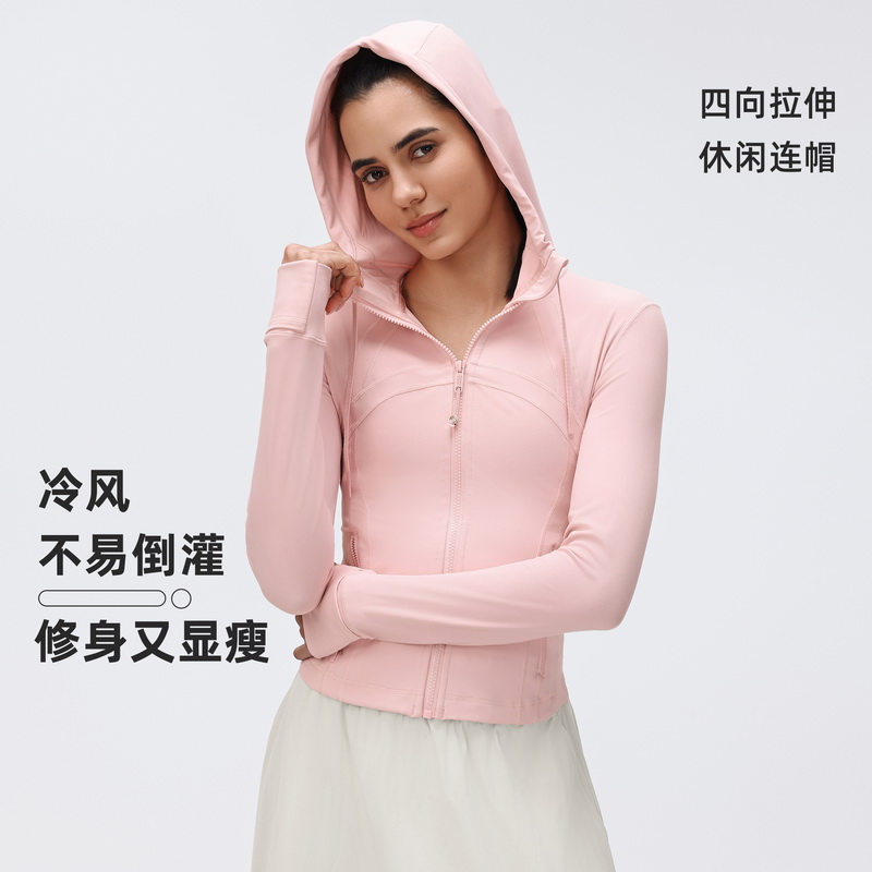 新款防风连帽抽绳瑜伽服女短款收腰显瘦跑步健身夹克外套