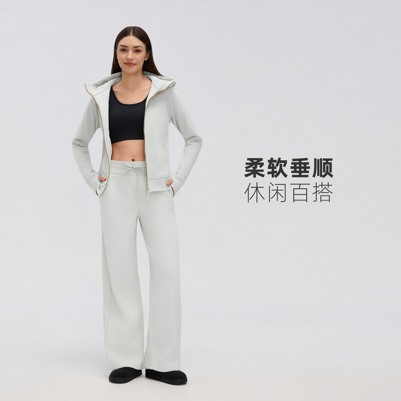 KOL新款高腰阔腿运动裤女宽松显瘦垂感直筒休闲裤加绒抽绳卫裤